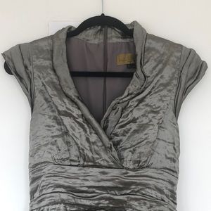 Nicole Miller sage techno metal cocktail dress